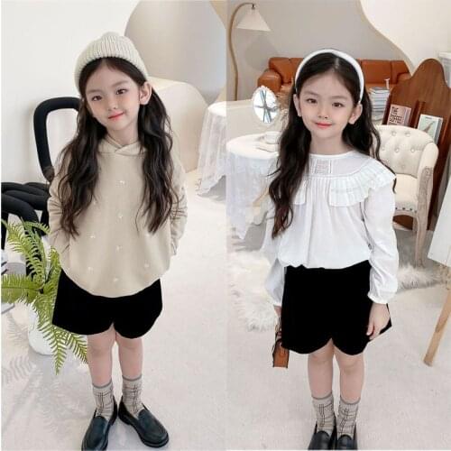 Per-sale 2021 BP Toddler Girls Clothing Sweaters for Girls Lace Ruffled Collar Shirts Kids Boutique Clothing Wholesale