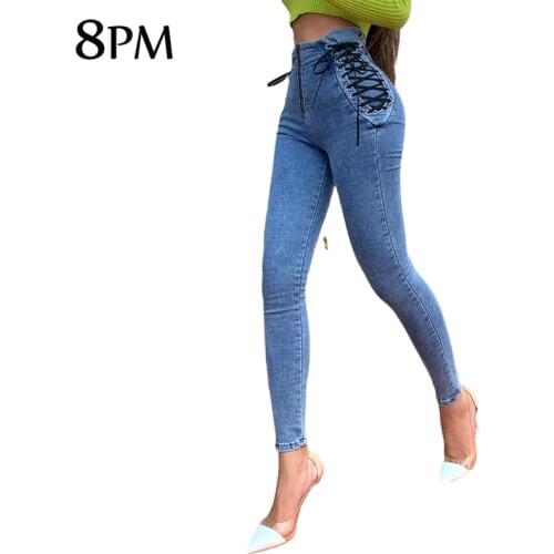 Sexy Women High Waist Slim Jeans Elastic Push Up Hips Knitted Denim Pants 2021 Slim Feet Pants Nine Pants ouc1010