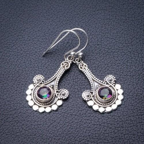 StarGems Natural Mystical Topaz Handmade 925 Sterling Silver Earrings 1.5" E0574