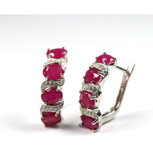 2020 New Natural Ruby Earring 5ct oval 4*6mm real gemstone Clasp earring 925 sterling silver fine jewelry for women mom gift