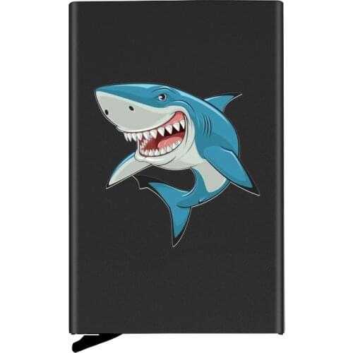 High Quality Cute Shark Design Automatic Pop Up Credit Card Holder Cover Rfid Aluminum Pocket Wallet