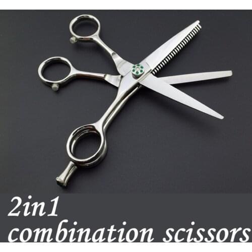 Top grade new 440c 5.5 inch 2 in 1 cutting + thinning multi blade hair scissors shears hair clipper barber hairdressing scissors