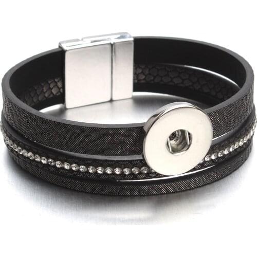 Newest Snap Jewelry 18mm Snap Buttons Bracelet 6 Colors Leather Bracelet Crystal Magnetic Bracelets 20CM for Women Men