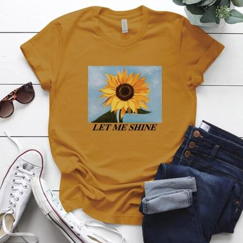 LET ME SHINE SUNFLOWER Graphic Clothes Tops Street Style Short Sleeve Woman Tshirts Oversized S-5xl T Shirt Femme Ropa Mujer
