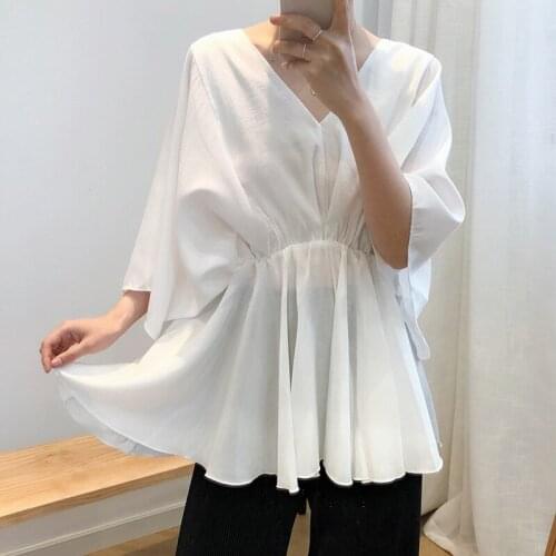 2020 Women Batwing Sexy V-Neck Half Sleeve Summer Blouses Oversize Chiffon Shirts Blusas Roupa Feminina Outwear