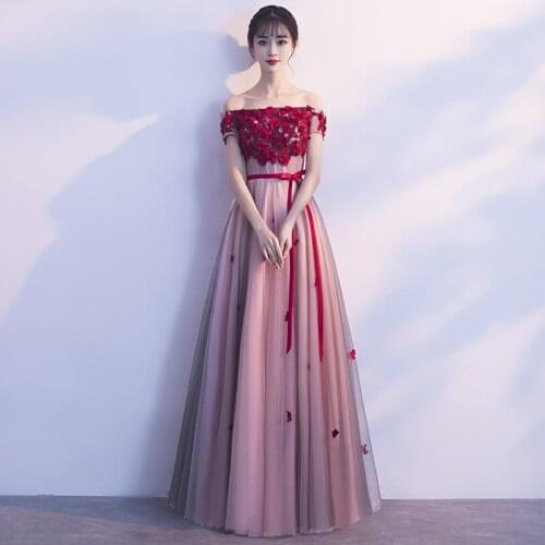 Flowers on the Chest Evening Dress Female Elegant Birthday Party Prom Dress One-shoulder Fairy Girl Party Bridesmaid Dress A220