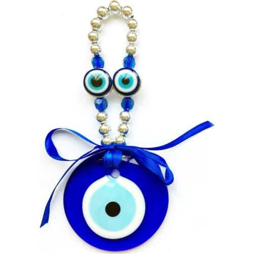 1PC Blue Eye Jewelry Glass Pendant Handmade Turkish Style Devils Eyes Tourist Souvenir Bow Ribbon Accessories Wall Hangings