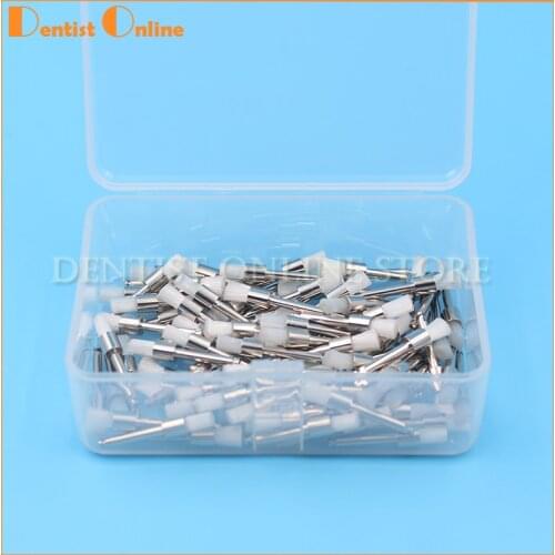 100Pcs Prophy Brushes Nylon Metal Dental White Polisher Prophy Brush Snap-On Flat Type