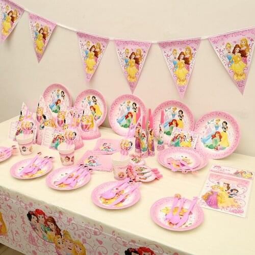 189Pcs/lot Princess Kids Birthday Party Decorations Cup Plate Tablecloth Straw Napkin Cartoon theme Disposable Party Supplies
