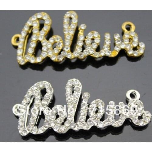 200pcs 0.65''X1.65'(40*16mm)' Multi Color Alloy Believe Connectors Links. Pave Bracelet Bead Crystal Rhinestone