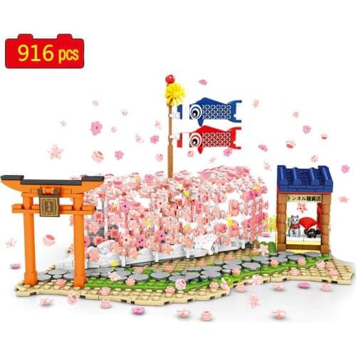 2021 City Creator street scene series Japanese Park Cherry Blossom Tunnel DIY Model Building Blocks Toys Gifts