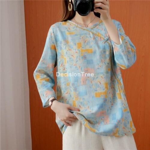 2021 female linen cotton chinese traditional national tops loose hanfu blouse women vintage soft blouse chinese hanfu shirts