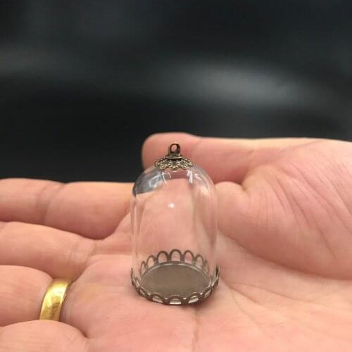 30x20mm clear bell jar tube shape glass globe bronze lace tray cap glass bottle necklace pendant diy glass vial wedding decor