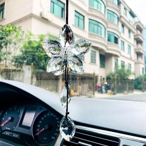 Car Hanging Ornaments Transparent Crystal Pendants 3D Flower Suncatcher Rear View Mirror Car Decoration Accessories Gifts
