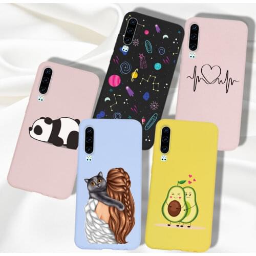 For Huawei P30 Pro Lite Case Silicone Love Heart Cover For Huawei P 30 P30Pro P30Lite Case Bumper TPU Avocado Cat
