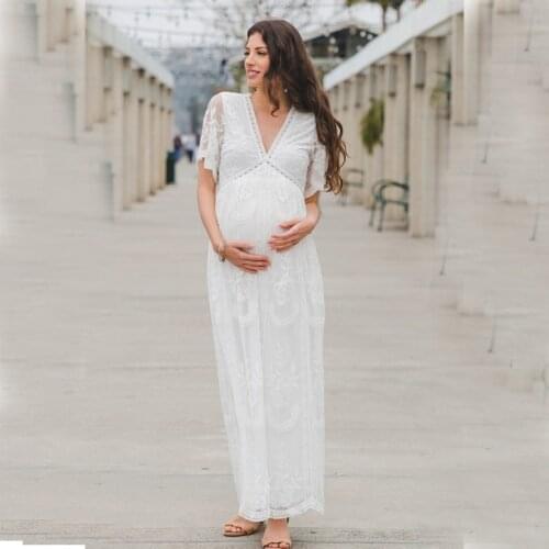 Sexy Lace V-Neck Long Dress Evening Party Ankle-Length Dress Streetwear Pregnancy Dress Pregnant Woman Photography Photo Dress