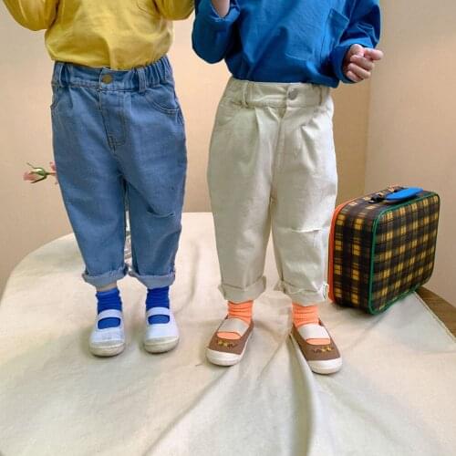 Spring/autumn Fashion New Kids Boys and Girls Casual Solid Color Jeans