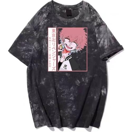 Anime Tokyo Revengers Kawata Nahoya Smiley Tie Dye Fashion Men Women T-shirt Casual Street Style Clothe Hip Hop Tops Tees