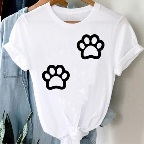 T-shirts Women Cartoon Summer Short Sleeve Paw Love Animal Fashion Clothes Graphic T Tshirt Top Lady Print Female Tee T-Shirt