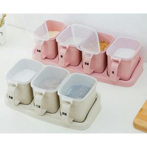 Seasoning Storage Box Wheat Straw Spices Box Pepper Spice Shaker Salt Seasoning Organizer Kitchen Condiment Bottle Container