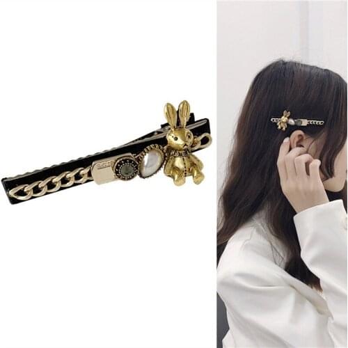 Korean Cute Pearl Metal Chain Rabbit Barrette Hair Clips for Women Girls Kid Funny Hare Hairpin 2021 New Arrival Trend Wholesale