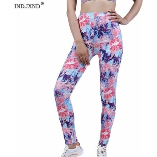 INDJXND High Waist Leggings Push Up Leggins Sport Women Fitness Running Big Red Floral Pants Workout Sportswear New Gym Tights