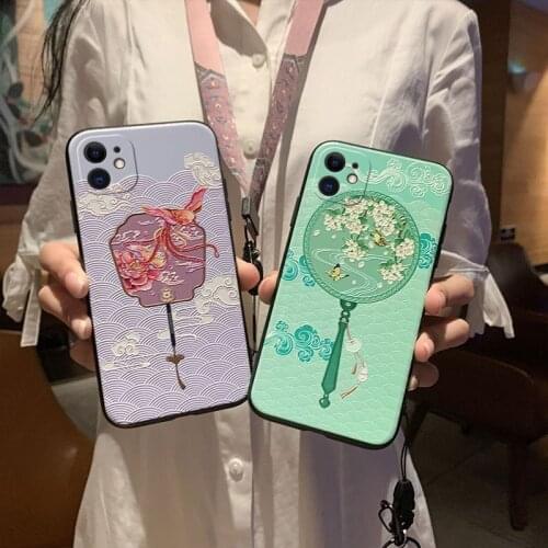 Cute Ladies 3D Embossed Phone Case For iPhone X XS XR 11 Pro MAX 6 7 8 Plus SE2 Capa Soft Back Covers Lanyard Matte Phone Cases