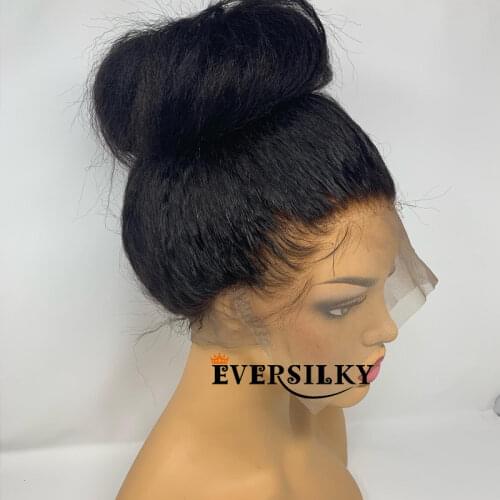 Brazilian #1Jet Black Light Yaki Straight Human Hair Wigs with Baby Hair 200Density Glueless 13x6 Deep Part Lace Front Wigs Remy