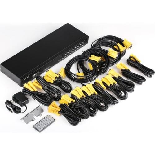 MT-VIKI 16 Port USB VGA KVM Switch Manual Remote Control Button Press with Original Cable Sets MT-1601UK-CH