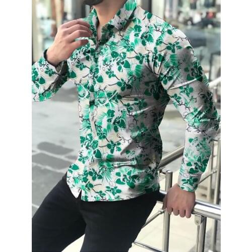 2021 Autumn And Winter Handsome Long Sleeve Floral Shirts For Men Slim Fit Flower Printed Shirts For Men