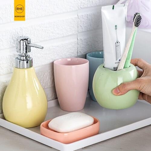 4ps/5ps Ceramic Bathroom Accessory Set Nordic Washing Tools Bottle Mouthwash Cup Soap Toothbrush Holder Household Articles