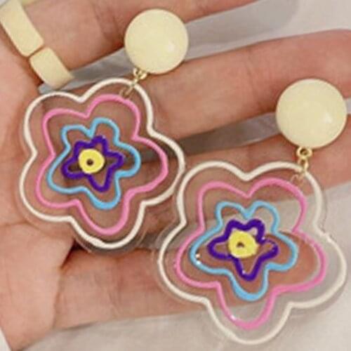 Irregular Geometric Transparent Acrylic Dog Flower Ice Cream Earrings Women Girls Colorful Cute Drop Earring Jewelry