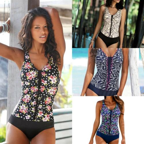 2019 New Style Fashion Hot Womens One-Piece Bikini One-Piece Suits Push Up Print V Neck Padded Swimsuit