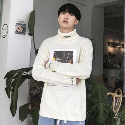 Mens Sweater High Neck Loose BF Lazy Wind Ottomed Sweater, Wearing Korean Fashion Personality Sweater Coat