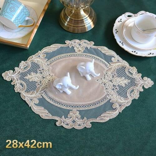Oval 28x42cm European Luxury Embroidered Lace Kitchen Restaurant Placemat Small Balcony Coffee Cup Table Mat Vase Pad Coaster
