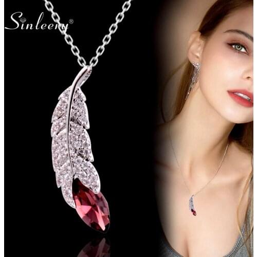 SINLEERY Leaf Feather Shape Choker Necklace Rose Gold Silver Color Chain Full Cubic Zirconia Purple Crystal Necklace XL772 SSA