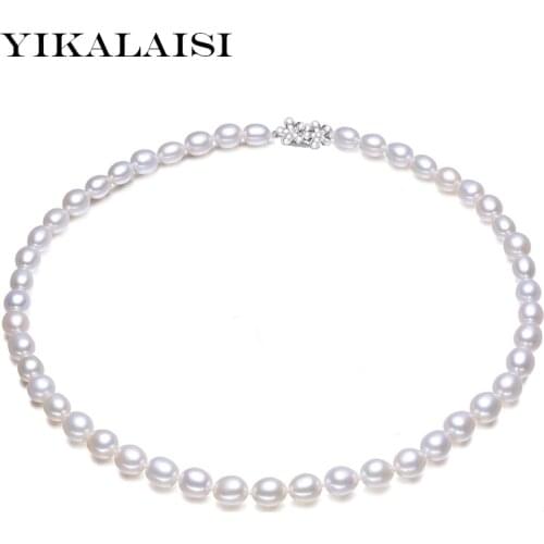 YIKALAISI 925 sterling Silver jewelry 100% Natural Freshwater Pearl choker Necklace oval pearl For Women wedding gift