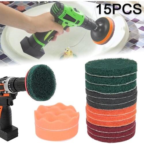 16pcs Flocking Scouring Pad Self-adhesive Polishing Sheet Multi-purpose Power Scrubber Cleaning Kit Electric Drill Brush
