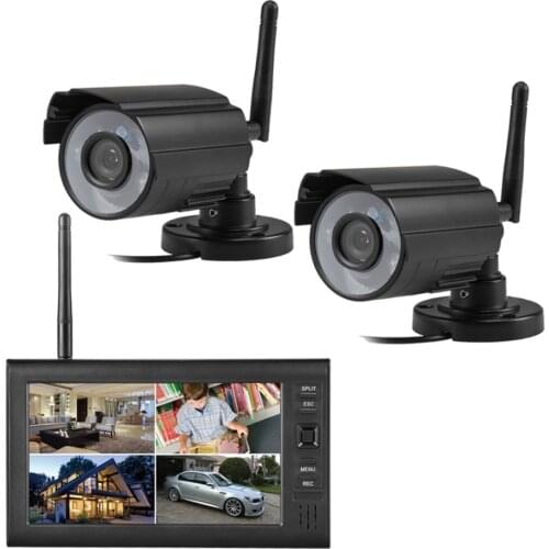 Wireless Surveillance 2.4G 4CH QUAD DVR Security CCTV Camera System Digital Wireless Kit Baby Monitor 7" TFT LCD screen Monitor