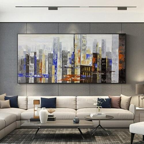 Modern Abstract Art Handmade Landscape Oil Painting Skyscraper Home Decoration On Canvas