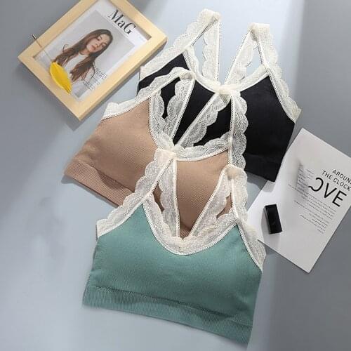 Tops Women 2020 Sexy Crop Top Feamle Push Up Bra Seamless Sports Lingeire Lace Bras Solid Wireless Bralette Tube Camis Top Tank