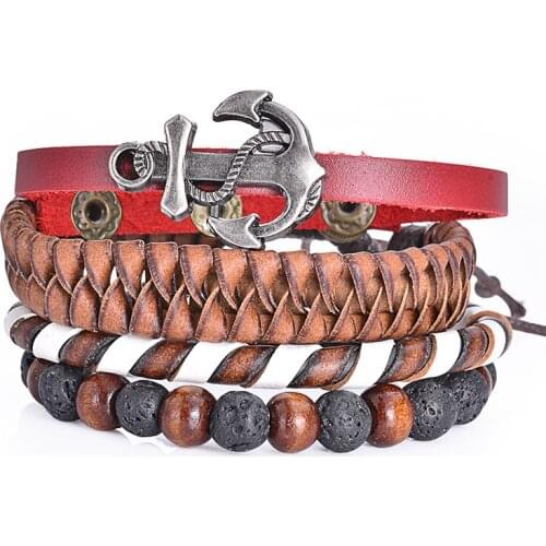 Vintage Anchor Bangles Multilayer Leather Bracelet Men Fashion Braided Handmade Rope Wrap Bracelets for Men Male Gift