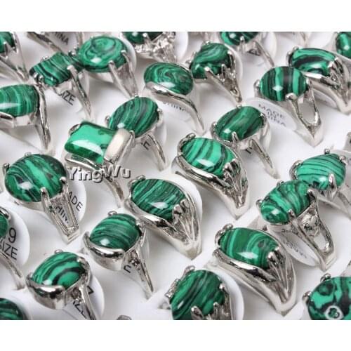 Yingwu 50pcs/lot Wholesale Malachite Rings Mixed Shapes Natural Stone Ring For Women Cheap Rings For Promotion