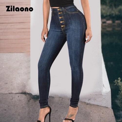 Women Jeans 2021 Autumn Classic Slim High Waist Button High Elasticity Denim Trousers Large Size High Stretch Jeans