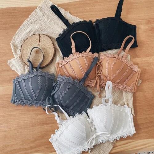 Womens Bra Briefs Set Sexy Lace Underwear Female Push Up Brassiere Fashion Pure Color Underwear Sexy Flower Bra Lingerie Set