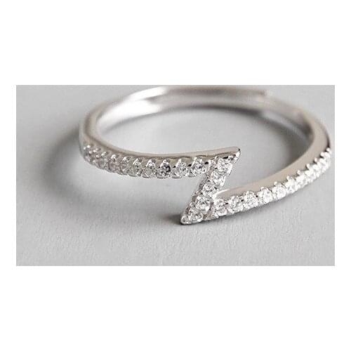 WYJZY Simple zigzag inlay 4A zircon sterling silver ring fashion casual dressing open ring size adjustment range US 6-8