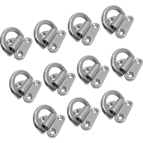 11 Pack Folding Pad Eye Lashing D Ring Tie Down Anchor Point Marine Trailer Truck, 316 Stainless Steel