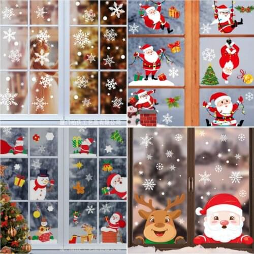 19 Types 20x30cm Window Christmas Stickers Wall Ornaments Xmas Snowflake Santa Claus Elk Decoration for Holiday Merry Christmas