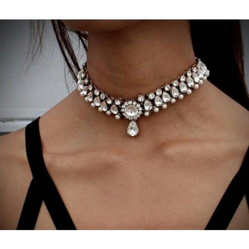 2016 new arrival exquisite design pearl and rhinestone cabs rich choker for trendy lady