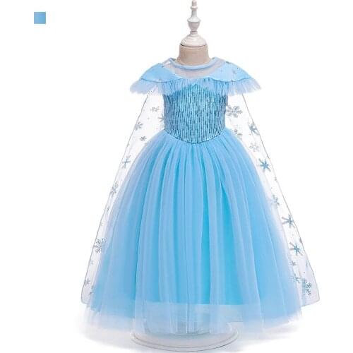 2021 Childrens Show Dress Doll Collar Screen Printed Long Cape Princess Skirt Cosplay Sequin Performance Dress